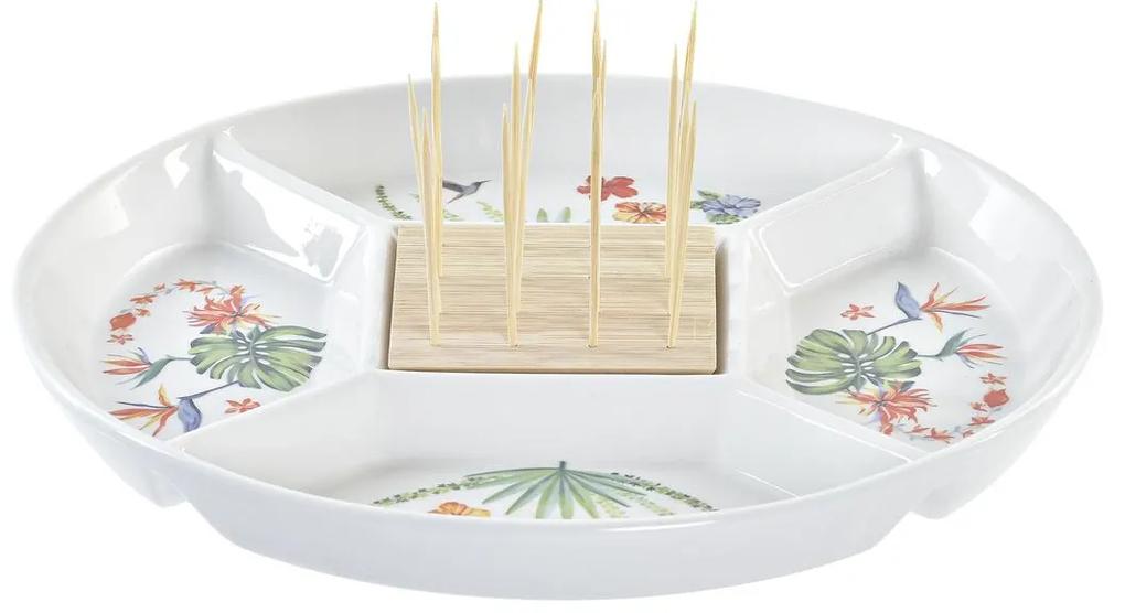 Vassoio per aperitivi DKD Home Decor Naturale Multicolore Bambù Gres Tropicale (23,5 x 23,5 x 7 cm)