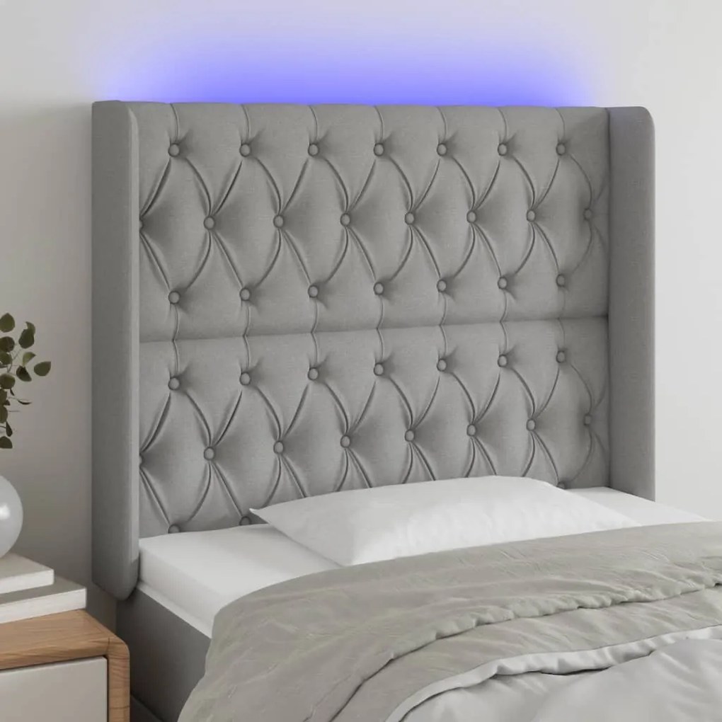 Testiera A Led Grigio Chiaro 103x16x118/128 Cm İn Tessuto /
