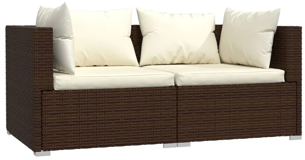 Set divani da giardino 3 pz con cuscini in polyrattan marrone