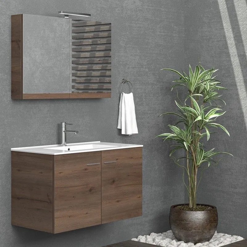 Kamalu - specchiera bagno contenitore 90 cm con 2 ante nel-90