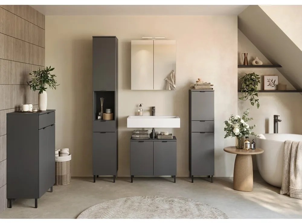 Mobile per bagno color antracite alto e stretto 30x190 cm Arcena – Germania