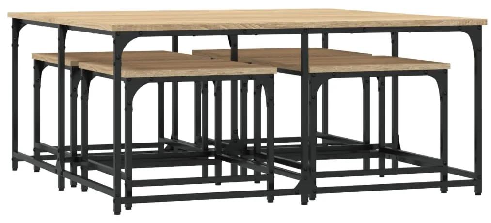 Tavolini impilabili 5 pz rovere sonoma in legno multistrato