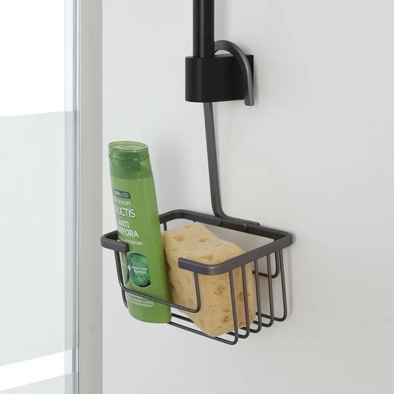 Portaoggetti doccia rettangolare a 1 ripiano con gancio in acciaio canna di fucile