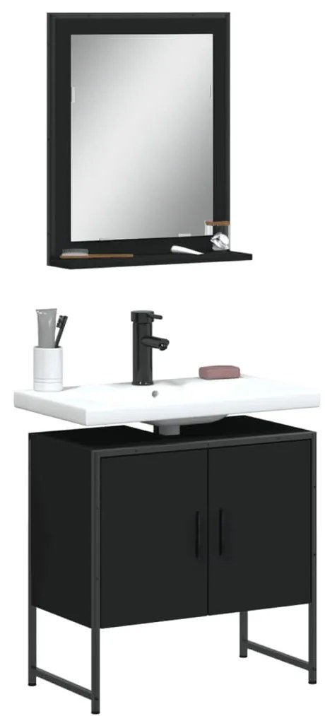 Set Mobili Da Bagno 2 Pz Nero İn Legno Multistrato /