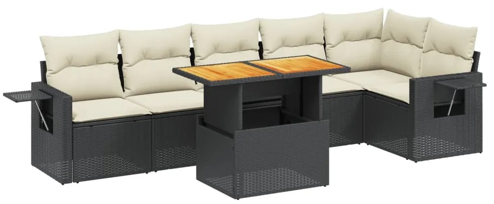 Set divani da giardino con cuscini 7pz nero polyrattan