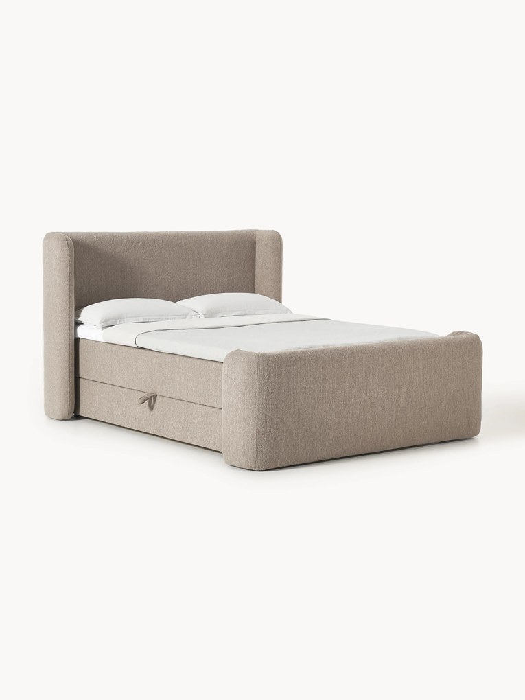 Letto boxspring in bouclé con contenitore Perla