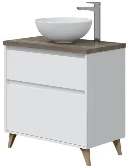 Mobile bagno cm80 lavabo tondo bianco-olmo