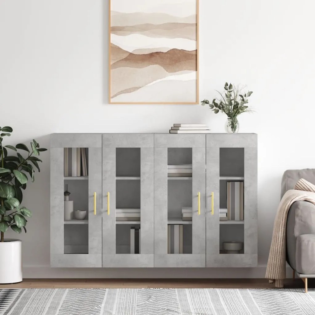 Armadietti A Parete 2 Pz Grigio Cemento İn Legno Multistrato /