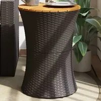 Tavolino Giardino Forma Tamburo Nero Polyrattan Legno Massello 368296