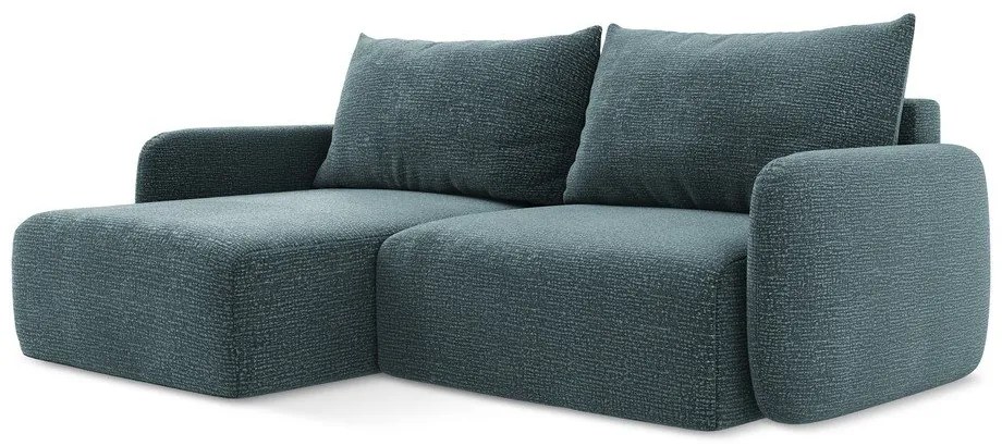 Divano angolare turchese allungabile/con contenitore (con penisola a sinistra) Kalena – Makamii