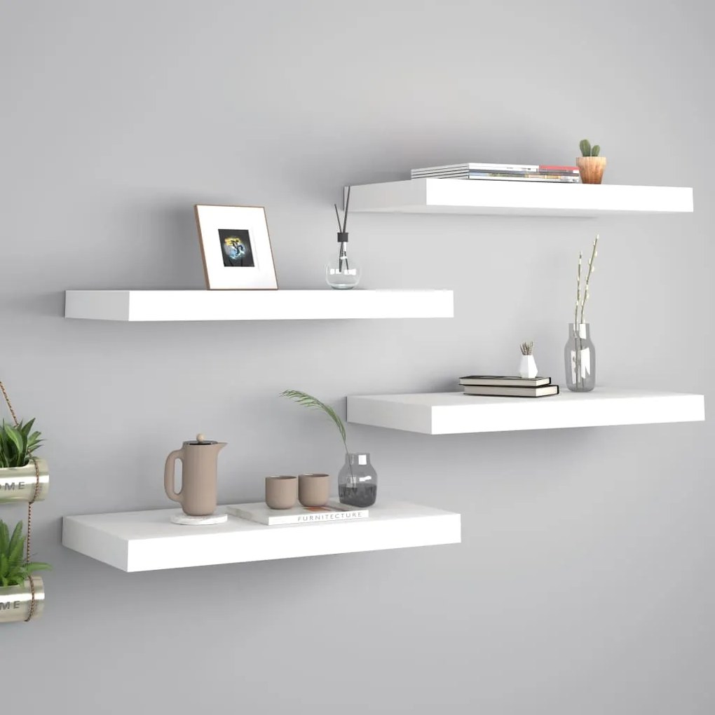 Scaffali A Parete 4 Pz Bianchi 50x23x3,8 Cm İn Mdf /