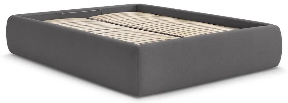 Letto matrimoniale imbottito grigio scuro con contenitore/senza testiera con rete inclusa 160x200 cm Inera – Bobochic Paris