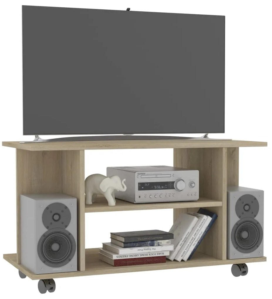 Mobile tv con ruote rovere sonoma 80x40x45 cm legno multistrato