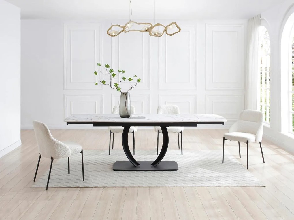 Tavolo da pranzo allungabile 6-10px Ceramica e Metallo Nero Effetto marmo Bianco - OLIFIA della Maison Céphy