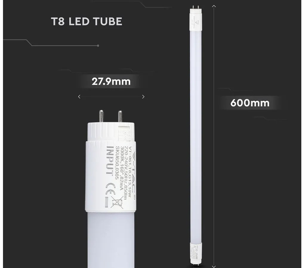 Tubo Led T8 G13 60cm 10W Neutro 4000K Chip Samsung Garanzia 5 Anni Alimentazione da Un Lato SKU-21651