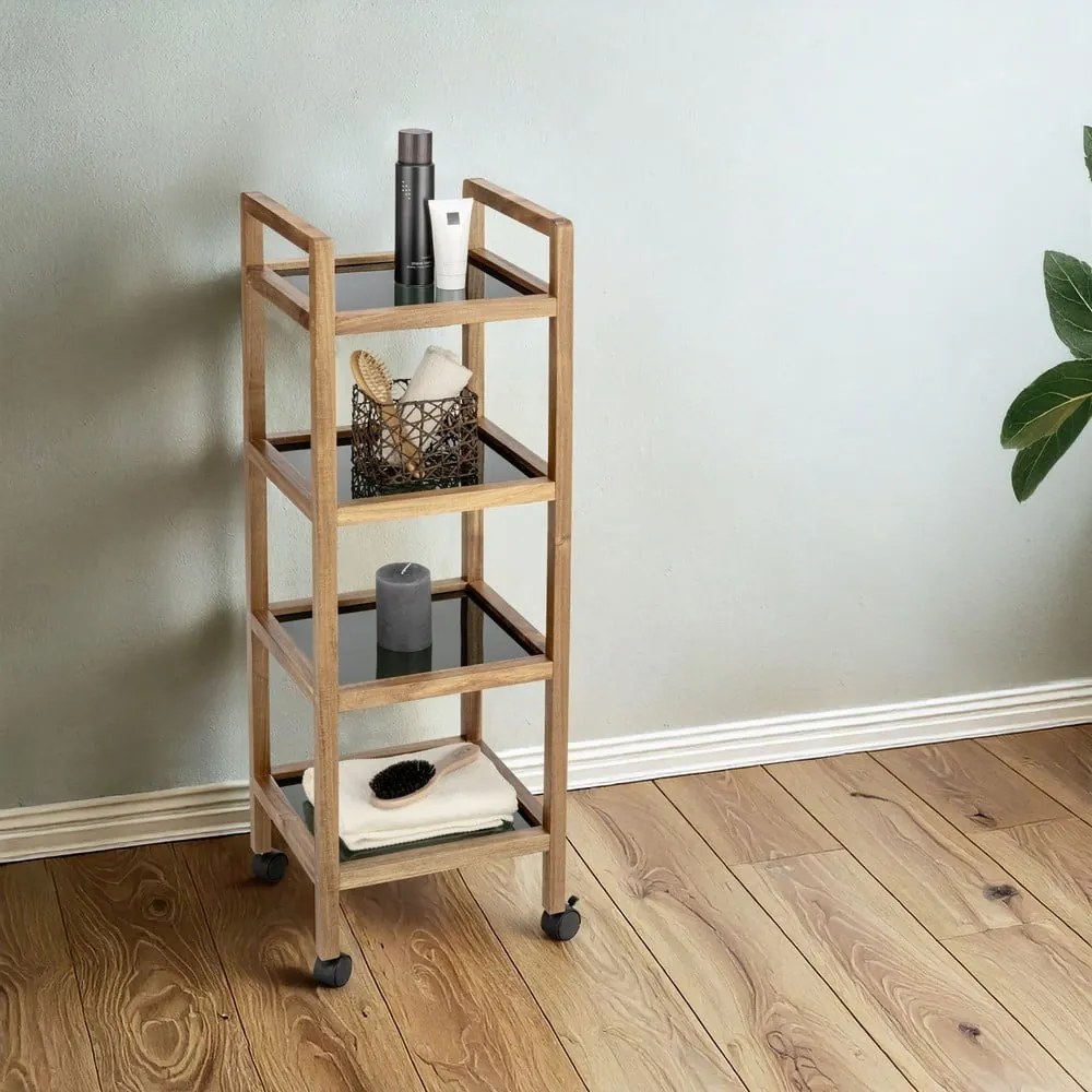 Scaffale per il bagno nero/di colore naturale in acacia massiccia 35x101,5 cm Fondi – Wenko