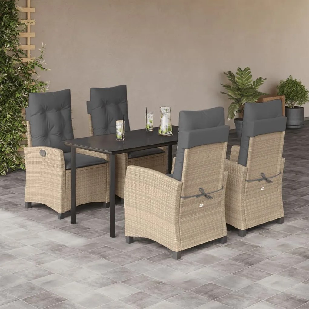 Set pranzo da giardino 5 pz con cuscini beige misto polyrattan