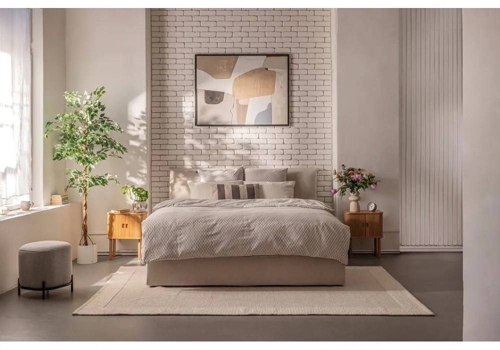 Letto matrimoniale imbottito beige con contenitore, materasso e rete inclusi 160x200 cm Thessa Pillow – Bonami Selection