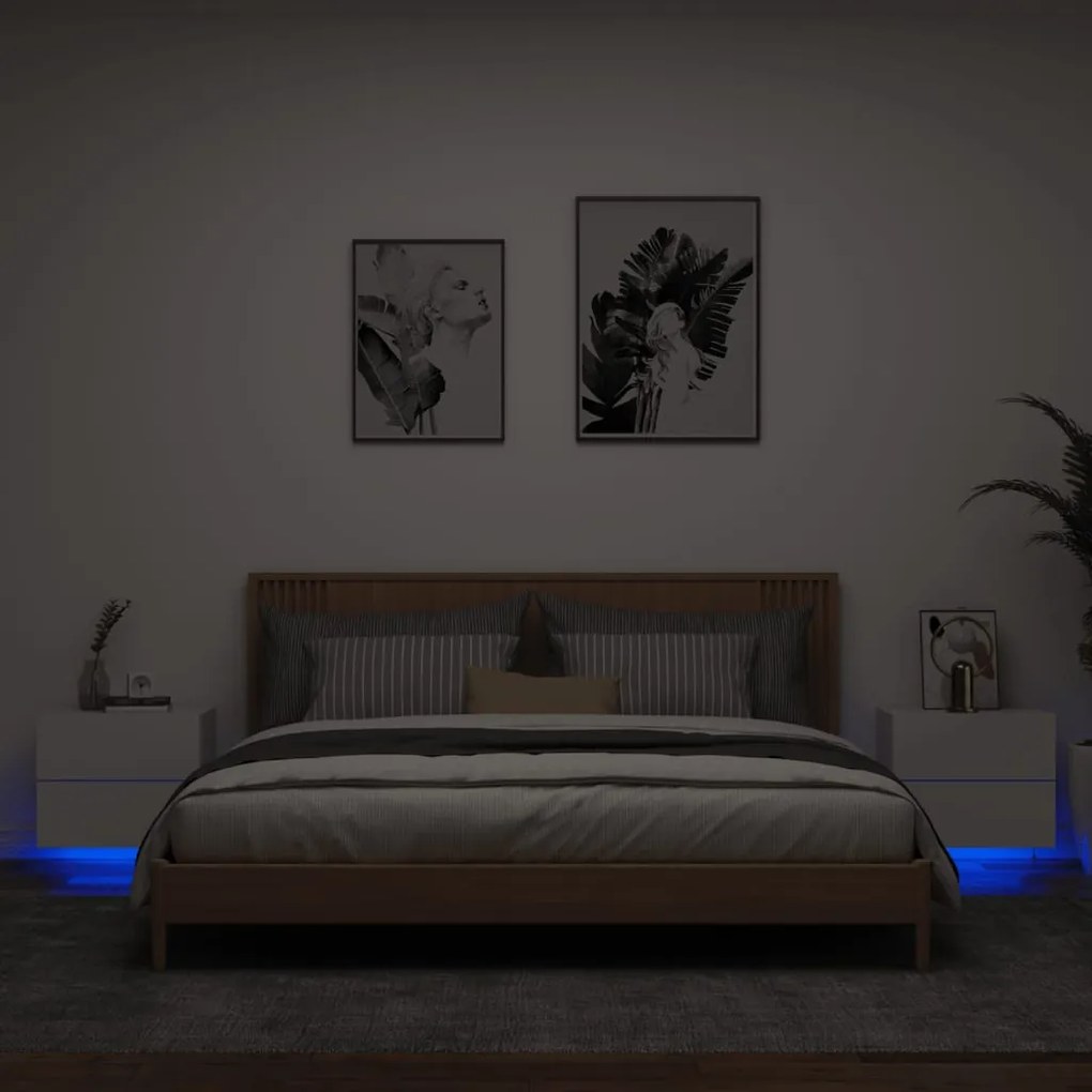 Comodini A Parete Con Luci Led 2 Pz Bianchi /