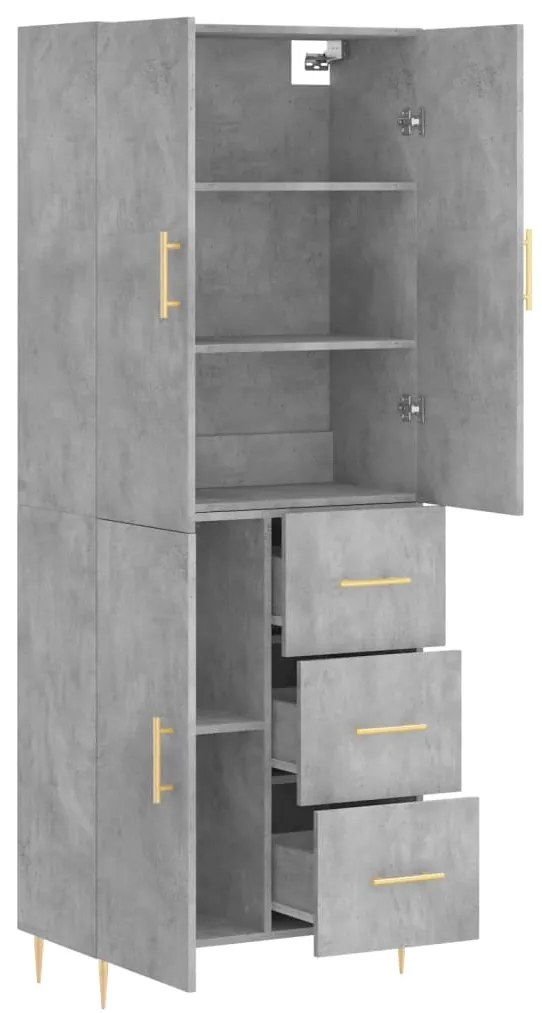 Credenza grigio cemento 69,5x34x180 cm in legno multistrato