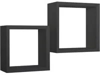 Set di 2 Mensole da Muro Modello GINEVRA, Cubi Arredo, Mensole Cubo, Cubi da Parete, Cubi Portaoggetti. Misure 35x35 p15.5 cm, e 30x30 p15.5 cm. Finitura NERO - MADE IN ITALY