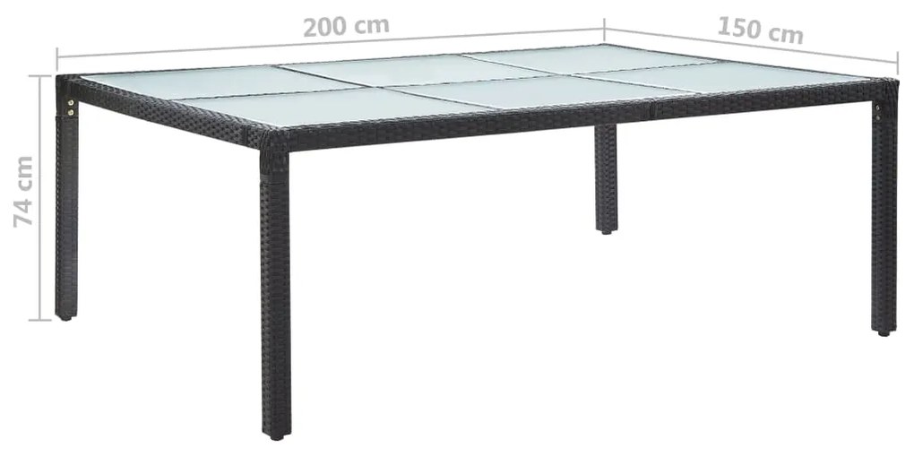 Tavolo da pranzo da giardino nero 200x150x74 cm in polyrattan