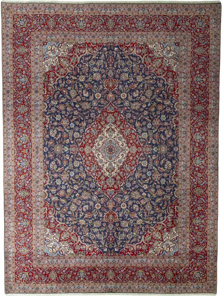 Kashan Tappeto 400 x 300 Blu (Iran) Annodato A Mano