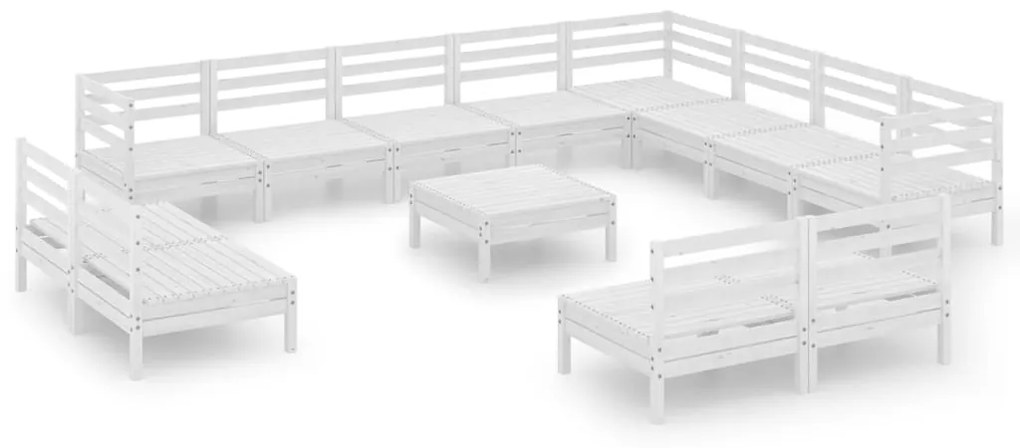 Set salotto da giardino 13 pz in legno massello di pino bianco