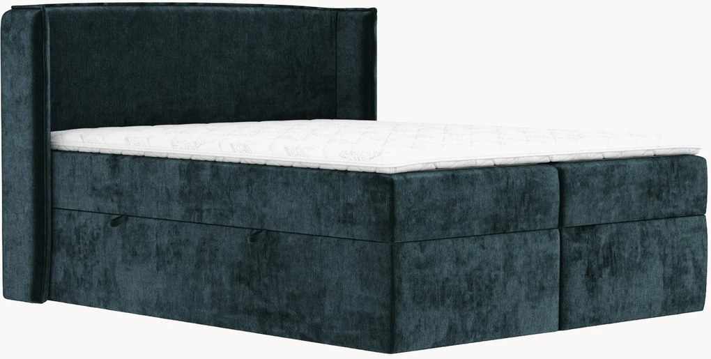 Letto boxspring in ciniglia fatto a mano con contenitore Skyline, H4