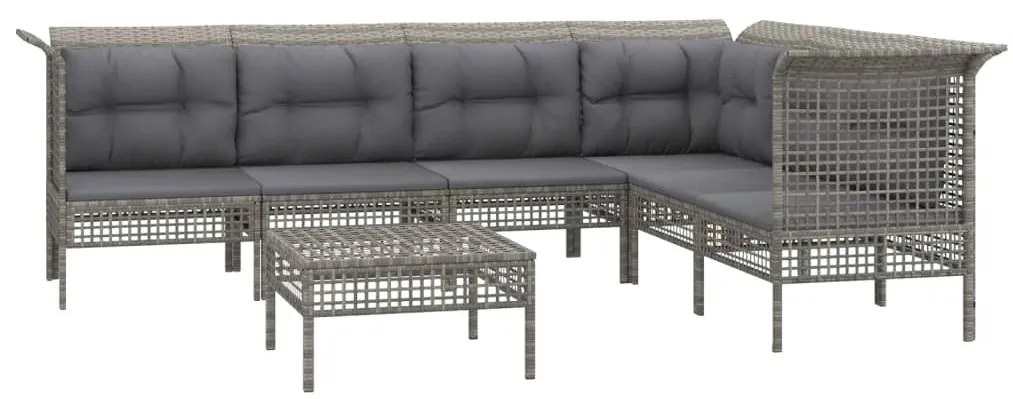 Set Divani da Giardino 7 pz con Cuscini in Polyrattan Grigio