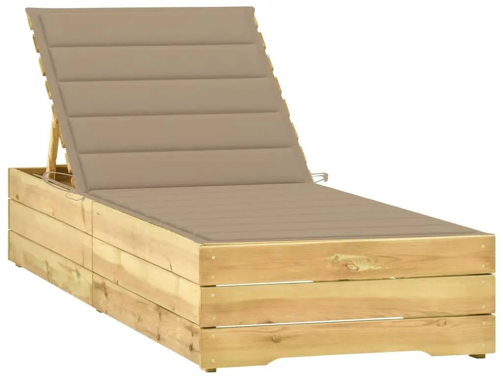 Lettino da giardino con cuscino beige legno pino impregnato