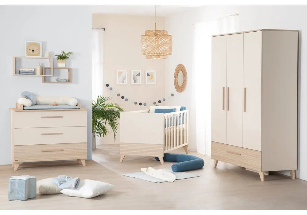 Cassettiera per bambini color crema/di colore naturale con effetto rovere con fasciatoio 110x98x75 cm Sidney – Roba