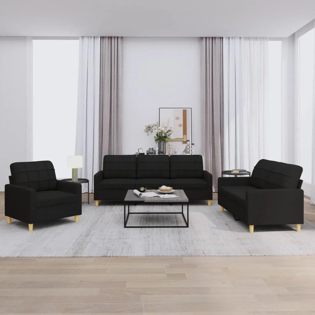 Set Di Divani 3 Pz Con Cuscini Nero İn Tessuto /