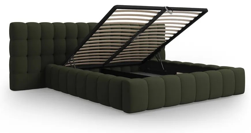 Letto matrimoniale imbottito verde con spazio contenitivo e rete 200x200 cm Mamaia - Micadoni Home