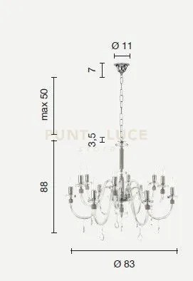 Lampadario dido 12 luci ottanio e cromo attacco e14 d.83cm