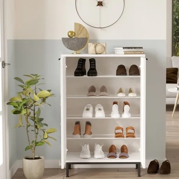 Scarpiera Da Ingresso Multiripiano 72x36x105 A 2 Ante Con Piedini Argo Bianca