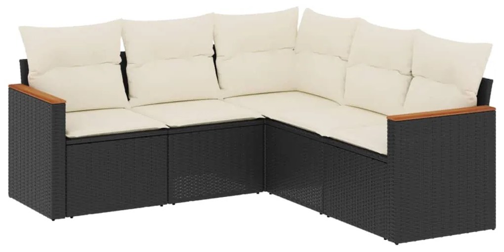 Set Divani da Giardino 5 pz con Cuscini in Polyrattan Nero