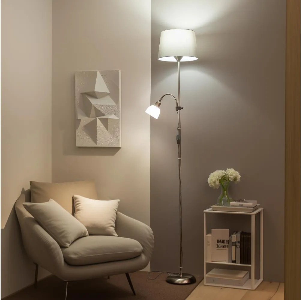 Brilagi - Lampada da terra CERIA 1xE27/100W/230V + 1xE14/25W cromo opaco/grigio