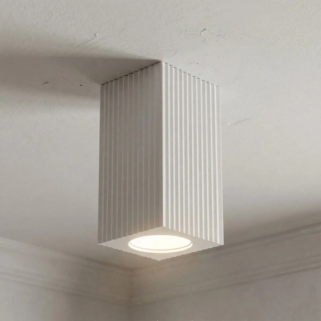 Plafoniera Quadrata 70x70mm h140mm GU10 in Gesso Rigato