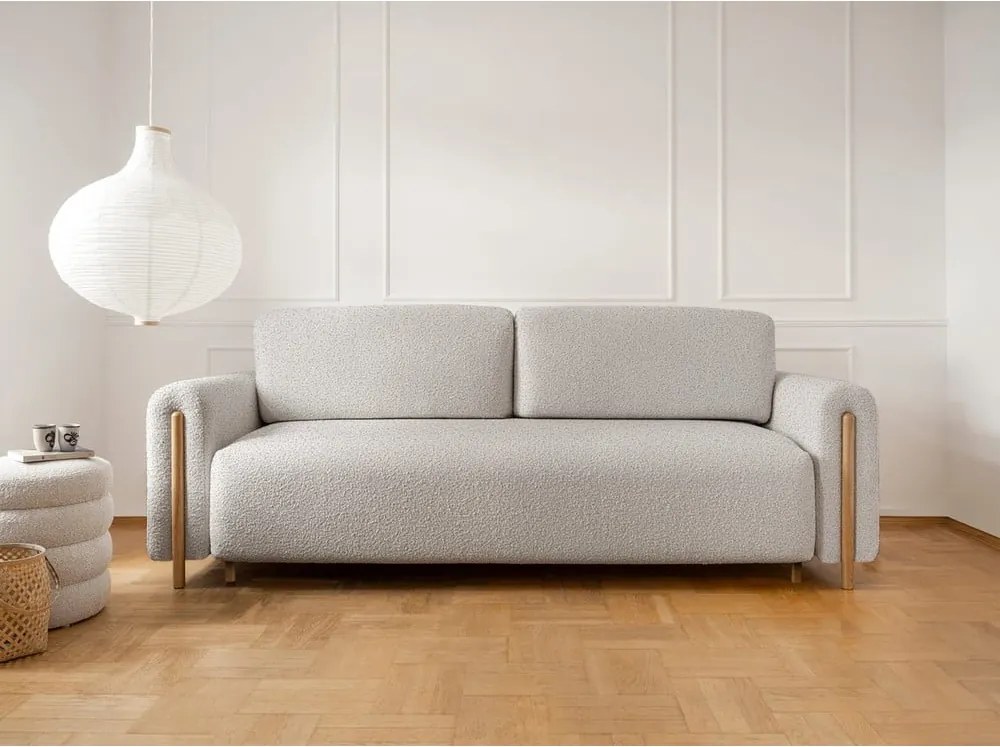 Divano greige allungabile/con contenitore e rivestimento in bouclé 244 cm Arcadova – ELTAP