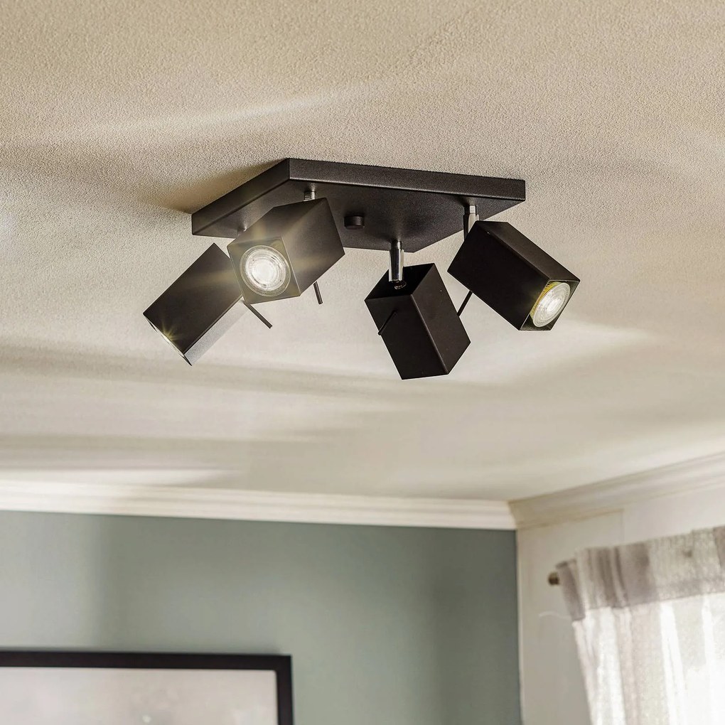 SOLLUX LIGHTING Faretto da soffitto Square, nero 4 luci quadrato