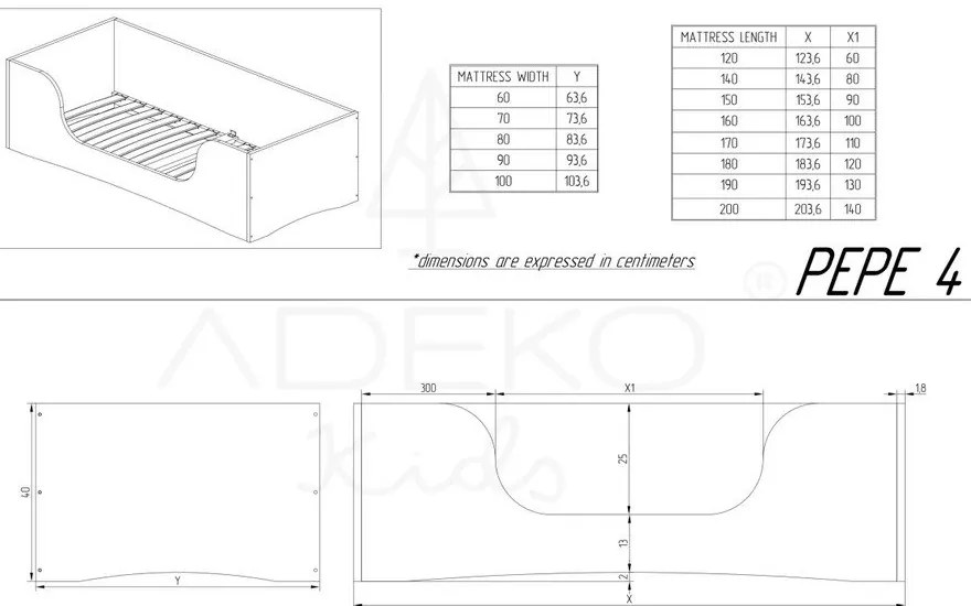 Letto per bambini in legno di pino Pepe Dan, 90 x 180 cm - Adeko