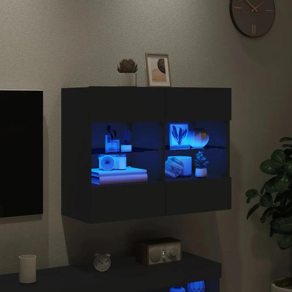 Mobile tv a parete con luci led nero 78,5x30x60,5 cm