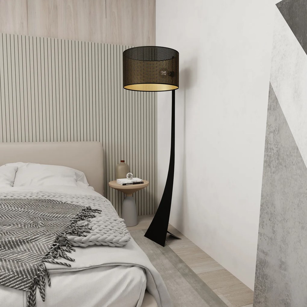 Piantana Contemporaneo Indra Acciaio Nero Oro 1 Luce E27 Ip20
