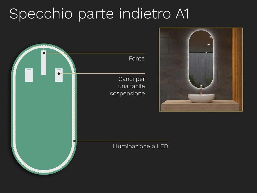 Specchio ovale con illuminazione a LED A1