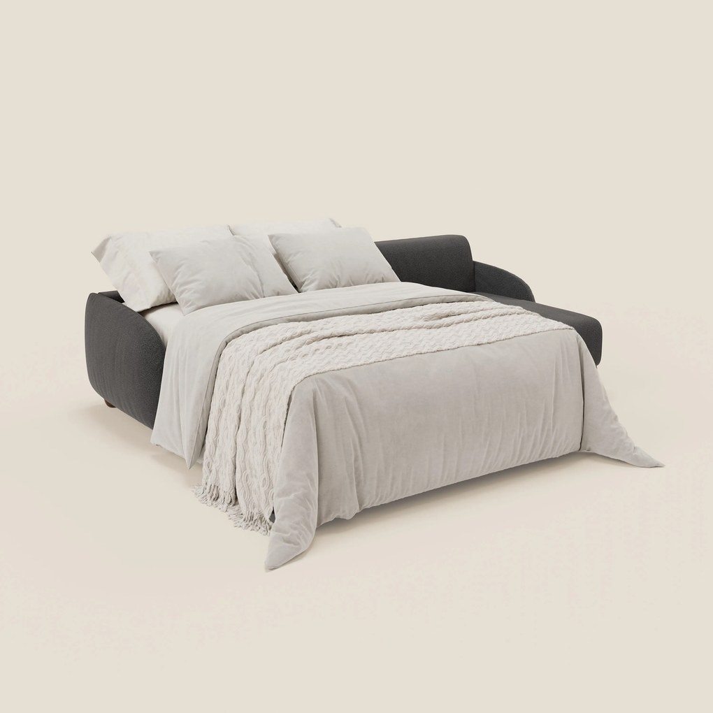 Giglio divano letto angolare con materasso alto 18 cm e penisola contenitore in morbido bouclé impermeabile T07 antracite