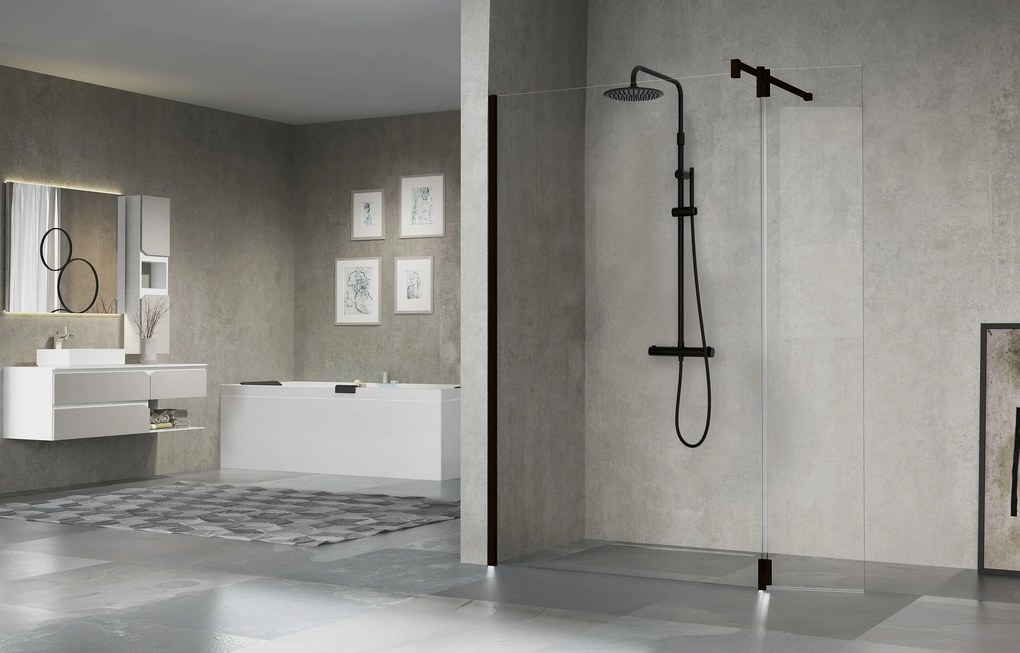 Novellini Easy 2 R Colonna doccia Attrezzata Installabile A Parete con Soffione tondo 30 cm In Ottone Nero opaco