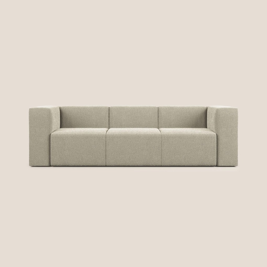 Nettuno divano lineare modulare a 3 sedute componibile in morbido tessuto bouclè T07 beige