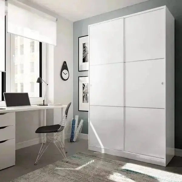 Armadio scorrevole 120x50x200h bianco lucido - 2 ante e 5 ripiani interni