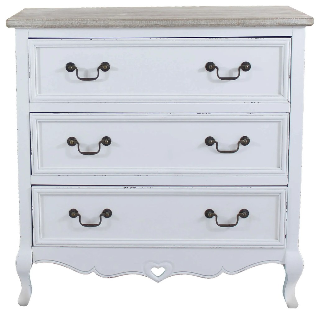 CAROLINE - cassettiera 3 cassetti in legno di paulownia shabby chic